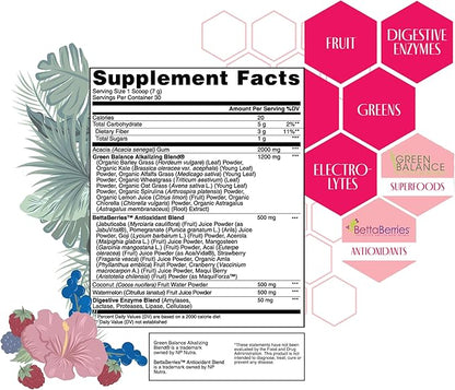 Strong + Sexy Fit Greens Superfood Powder, Green Juice for Gut Health, Energy & Immune Support, Fruit and Veggies Supplement with Wheat Grass, Digestive Enzyme, Vitamin C, 30 SVG, Berry Hibiscus