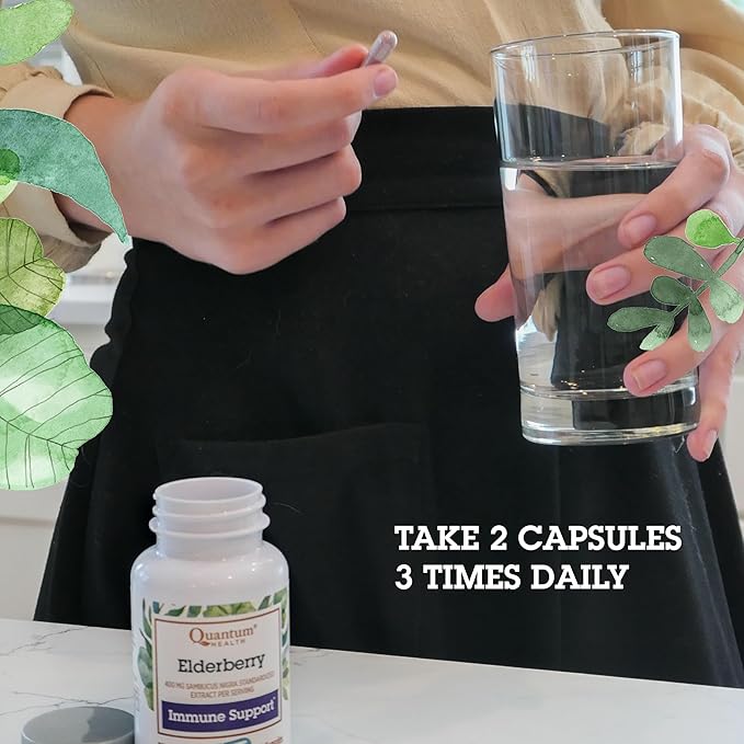 Quantum Health Black Elderberry Supplement Sambucus Nigra Extract 400mg Daily Immune Support & Wellness Boost of Powerful Antioxidants for Women & Men - 60 Capsules