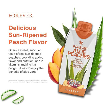 Forever Living - Forever Aloe Peaches - Supports Digestion, Immune System, Energy Levels No Preservatives, Vegan, Gluten-Free - 6 Packs