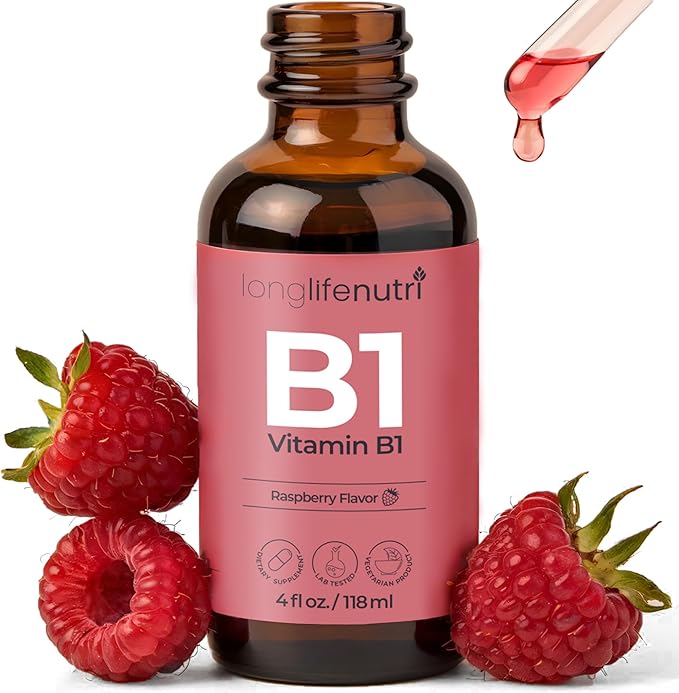 Vitamin B1 Liquid Drops - Thiamine Mononitrate Organic Supplement for Energy and Nerve Health, Fast Absorption, 4 FL OZ, 5-Month Supply, Lab Tested, Made in USA