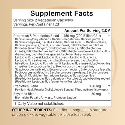 Probiotic 200 Billion CFU – 40 Strains Per Serving | 240 Veggie Capsules with Prebiotics and Probiotics for Digestive Health – Gut Health & Bloating Support | Daily Probiotics for Women & Men