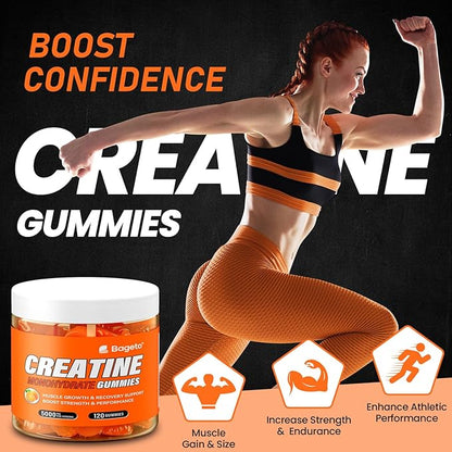 Creatine Monohydrate Gummies 5g for Men Women,Sugar Free Chewables Creatine Pre-Workout for Muscle Strength, Orange Flavor, 120 Count