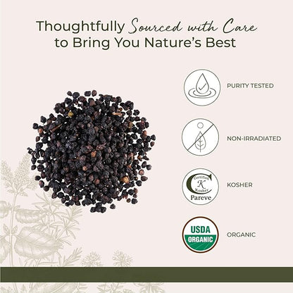 Starwest Botanicals Organic Elderberries - Dried Elderberries for Syrup, Tea, Gummies, & Jam, Natural Immune Support, Certified Kosher, Non-GMO - Bulk 1 lb Bag