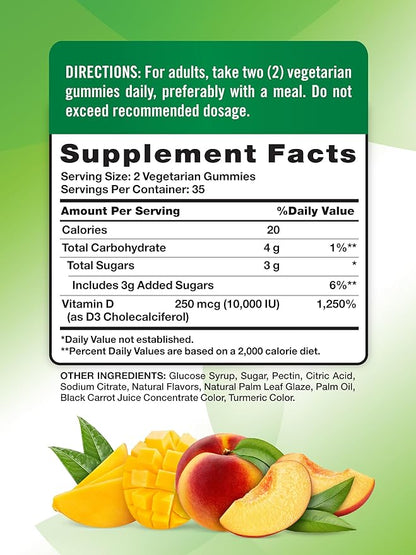 Nature's Truth Vitamin D3 Gummies | 10000 IU | 70 Count | Peach Mango Flavor | Vegetarian, Non-GMO & Gluten Free Supplement