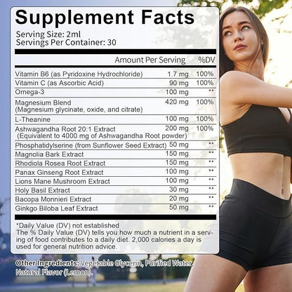 cortisol Supplement Liquid Drops Hormone Balance for Women Men with Magnesium Complex,Ashwagandha,Rhodiola Rosea,L Theanine,Phosphatidylserine Supplements Mood, Focus, Sleep Support 2 FL.OZ