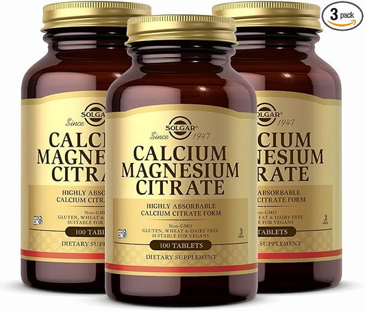 Solgar Calcium Magnesium Citrate - 100 Tablets, Pack of 3 - Non-GMO, Vegan, Gluten Free, Kosher - 60 Total Servings