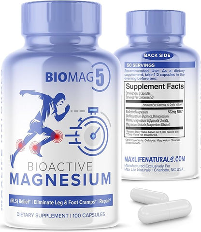 BioMag 5 Magnesium Supplement – 5 Magnesium Complex Formula with Glycinate, Malate, Bisglycinate Chelate, Orotate, Citrate – 100 Capsules