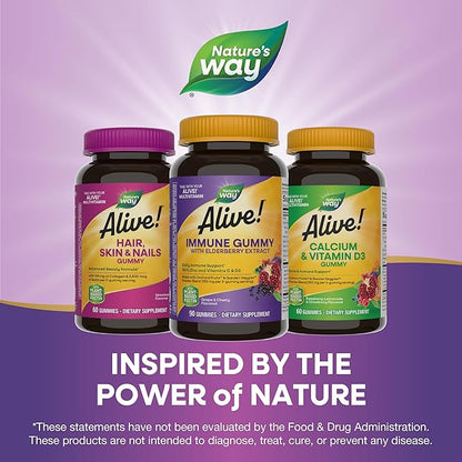 Nature's Way Alive! Immune Support* Gummies with Elderberry Extract, Vitamins C & D3, Zinc, No Gluten, Grape & Cherry Flavored, 90 Vegetarian Gummies (Packaging May Vary)