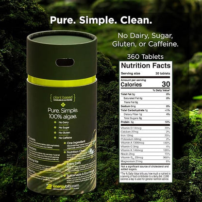 RECOVERYbits - Organic Chlorella Tablets - Plant-Based Algae Superfood - Chlorophyll - Cracked Cell Wall - Energy - Immune System - Detox - Keto - Vegan - Non-GMO - Small Canister - 360 Tablets