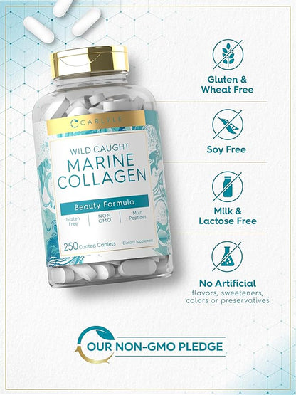 Carlyle Marine Collagen Pills | 250 Caplets | Wild Caught Collagen Peptides | Non-GMO, Gluten Free