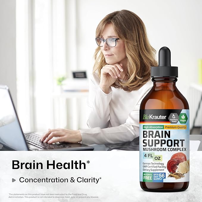 BIO KRAUTER Gotu Kola Tincture 4 Fl. Oz. & Brain Support Mushroom Tincture 4 Fl. Oz.