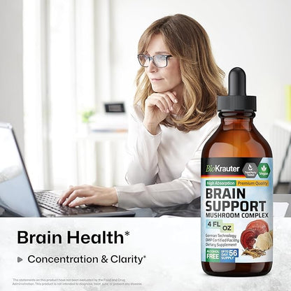 BIO KRAUTER Gotu Kola Tincture 4 Fl. Oz. & Brain Support Mushroom Tincture 4 Fl. Oz.