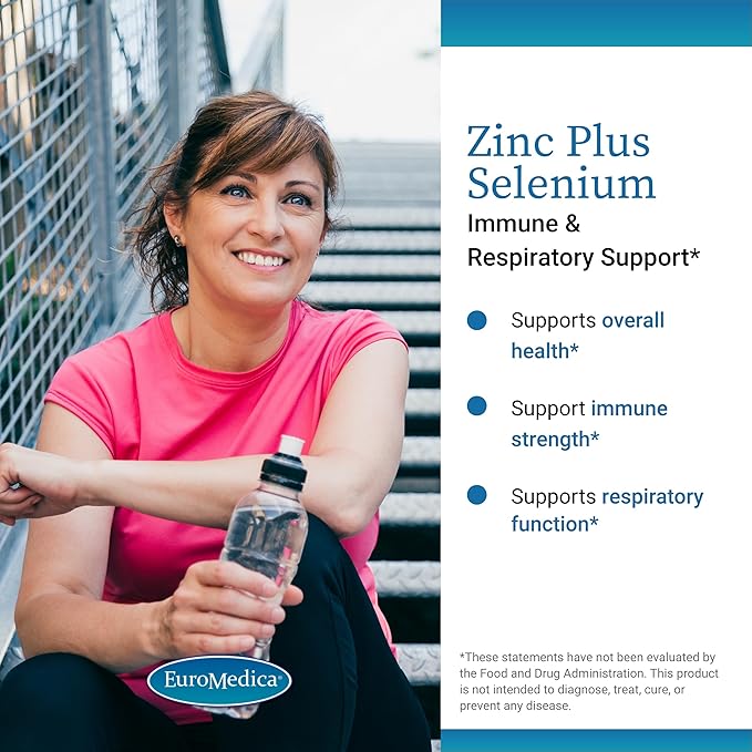 EuroMedica Zinc Plus Selenium - Immune & Respiratory Health Support Supplement - Mineral Supplement with Zinc Bisglycinate Chelate - Formula with Selenium for Cellular Health Support - 60 Capsules