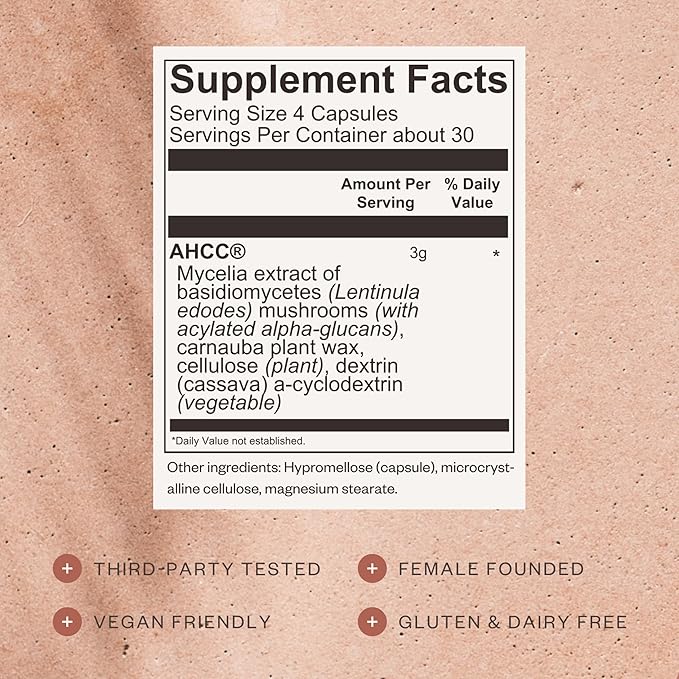 SHII AHCC Clinical Strength, 30-Days Supply, Vegan, Gluten-Free Immune Support Supplement with Extra AHCC Boost, Made from Functional Shiitake Mushrooms for Immune Balance Support and Overall Wellness