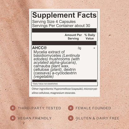 SHII AHCC Clinical Strength, 30-Days Supply, Vegan, Gluten-Free Immune Support Supplement with Extra AHCC Boost, Made from Functional Shiitake Mushrooms for Immune Balance Support and Overall Wellness
