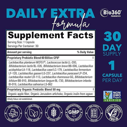 Extra Strength Probiotic for Digestive Health and Immune Support, 60 Billion CFU & 15 Strains, Gut Health Probiotics for Men and Women Supports Occasional Constipation, Diarrhea, Gas & Bloating, 30CT