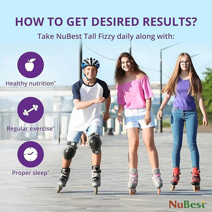 NuBest Tall Fizzy - Bone Strength, Immunity, Digestive Health for Kids & Teens | Probiotic, Calcium, Magnesium from Red Marine Algae, Vitamin D3, K2 & Zinc | 30 Orange Effervescent Tablets - Ages 4+