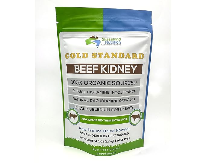 GRASSLAND NUTRITION 100% Organic Australian Beef Kidney (Freeze Dried) - High in B12 and Selenium, DAO (120G Powder)