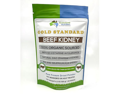 GRASSLAND NUTRITION 100% Organic Australian Beef Kidney (Freeze Dried) - High in B12 and Selenium, DAO (120G Powder)