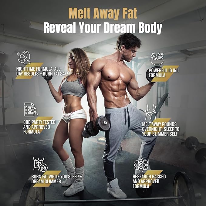 PREMIUM Night Shred - Bed Time Weight Loss Pills for Women & Fat Burner for Men - Sleep Aid, Appetite Suppressant, Metabolism Booster | 16 Research Backed Ingredients for Sleep, Relaxing - 60 Capsules