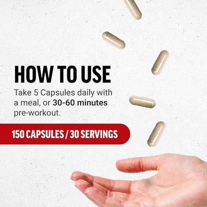 FORCE FACTOR L-Arginine Nitric Oxide Supplement with BioPerine to Help Build Muscle and Support Stronger Blood Flow, Circulation, Nutrient Delivery, and Pumps, L-Arginine 3000mg, 3g, 150 Capsules