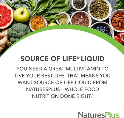 Natures Plus Source of Life Liquid, Tropical Fruit - 8 fl oz - Multivitamin & Mineral Supplement - Gluten Free, Vegetarian - 8 Servings