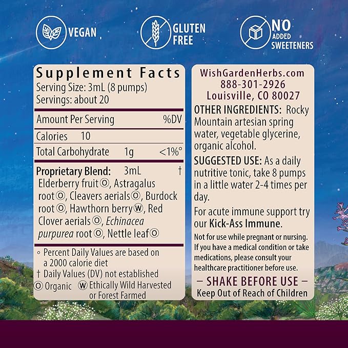 WishGarden Herbs Daily Immune Builder with Black Elderberry & Astragalus - Daily Immune Support Formula for Adults, Herbal Immune System Booster with Elderberries, 2oz