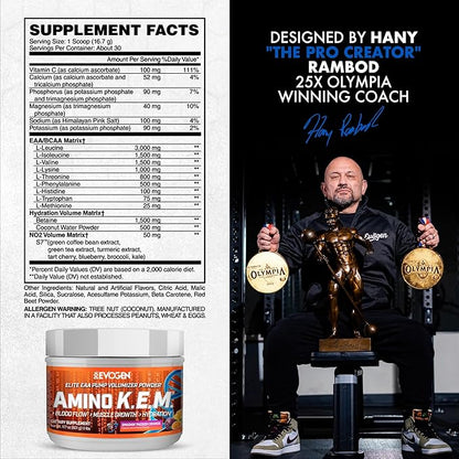 Evogen Amino KEM - Elite EAA Pump Volumizer | Supports Blood Flow, Muscle Growth, Hydration | Full Spectrum EAAs & BCAAs, S7 Nitric Oxide Blend | Smashin' Passion Orange | 30 Servings