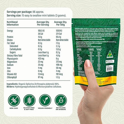 Organic Spirulina | BioDynamic Cracked Cell Wall, Chlorophyll-Rich, Vitamins, Minerals | Vegan Tablets (200 mg) ((1000)