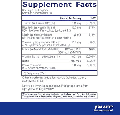 Pure Encapsulations B-Complex Plus - B Vitamins Supplement to Support Neurological Health, Cardiovascular Health, Energy Levels & Nervous System Support* - with Vitamin B12 & More - 60 Capsules