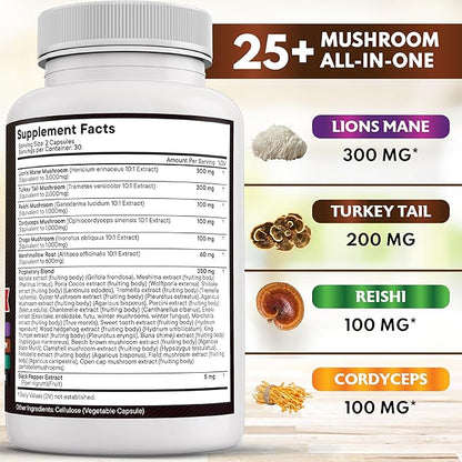 NEW AGE Lions Mane Mushroom Supplement with Turkey Tail Reishi Cordyceps Chaga with Marshmallow Root