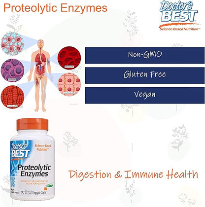 Doctors Best Proteolytic Enzymes, Broad Spectrum Proteolytic Enzyme Formulation, Non-GMO, Vegetarian 90 Delayed Release Veggie Caps