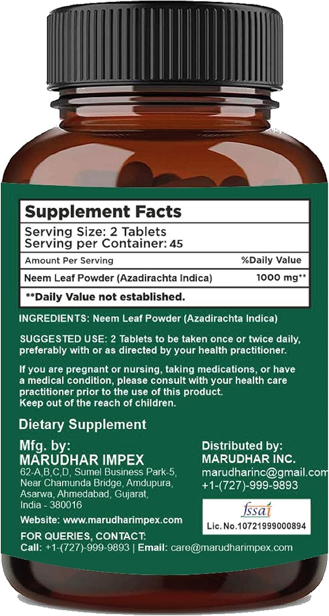 Neem Tablets by mi Nature| 90 Tablets, 1000 mg| 45 Days Supply| Clear Skin| Acne Free| Vegan |