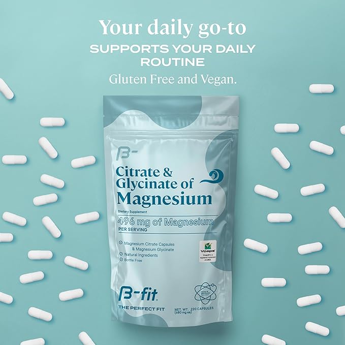 Magnesium Glycinate & Citrate - 220 Capsules - Magnesium Supplement - 496 mg Elemental Magnesium - Supports Sleep and Muscle Recovery - Vegan - High Absorption Formula - 2 Month Supply