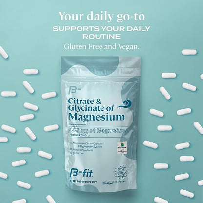 Magnesium Glycinate & Citrate - 220 Capsules - Magnesium Supplement - 496 mg Elemental Magnesium - Supports Sleep and Muscle Recovery - Vegan - High Absorption Formula - 2 Month Supply