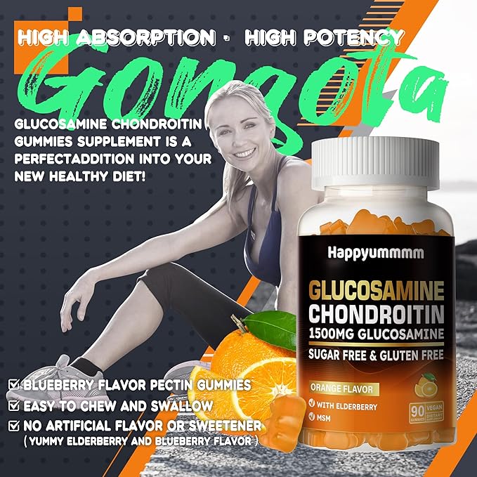 Glucosamine Chondroitin Gummies with MSM & Elderberry Extra Strength - Joint Support, Antioxidant Immune Support Supplement for Adults, Men & Women.90 Orange Gummies