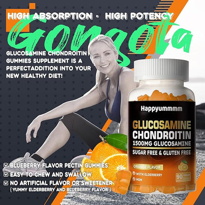 Glucosamine Chondroitin Gummies with MSM & Elderberry Extra Strength - Joint Support, Antioxidant Immune Support Supplement for Adults, Men & Women.90 Orange Gummies
