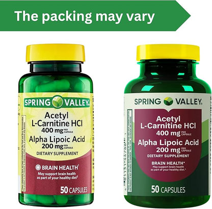 Spring Valley Acetyl L-Carnitine HCI 400 mg + Alpha Lipoic Acid 200 mg Capsules, 50 Count (Pack of 1)