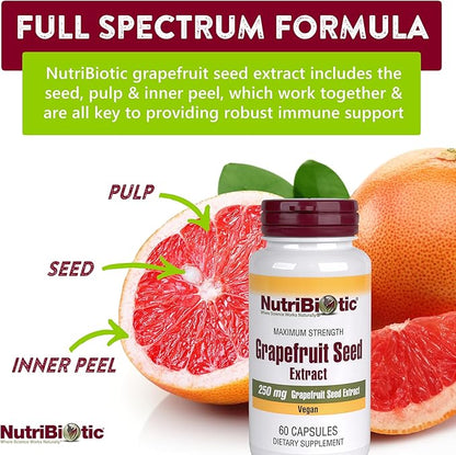 NutriBiotic – Grapefruit Seed Extract Capsules 250 mg, 60 Count - Maximum Strength with Bioflavonoids