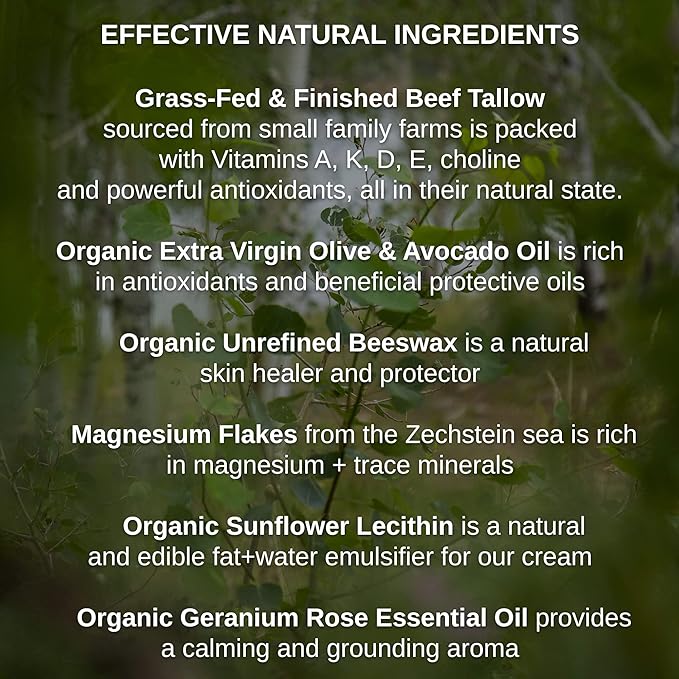 Paleo Magnesium Oil Cream - A True Seed-Oil Free & Primal Mag Balm - 100% Grass Fed Tallow, Avocado, Extra Virgin Olive Oil with Zechstein Magnesium - Subtle Vanilla Bean