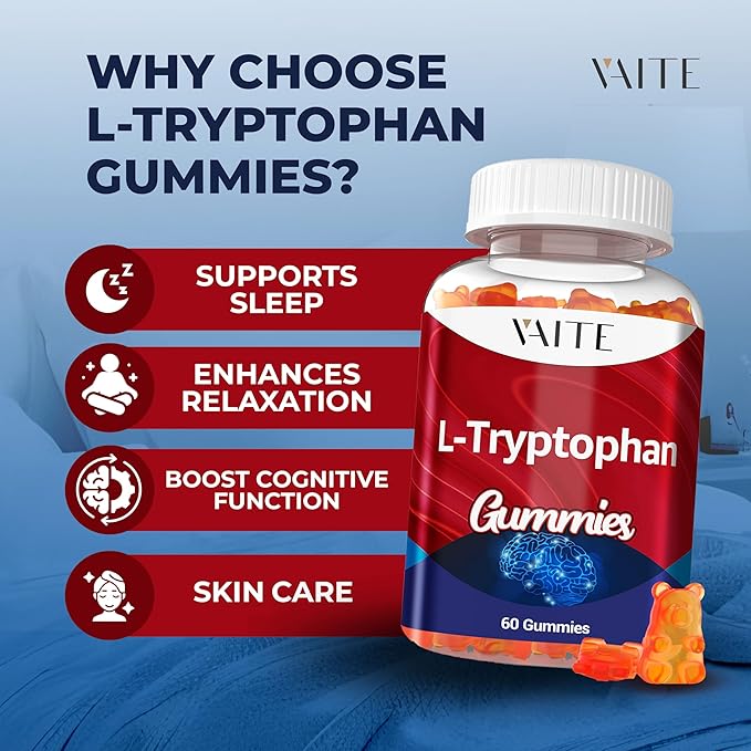 L Tryptophan 1000mg Gummies – Chewable Supplement for Positive Outlook, Calm Support & Inner Balance, 60 Vegan Gummy to Promote Restful Nights, Support Mental Focus & Encourage Peaceful Sleep