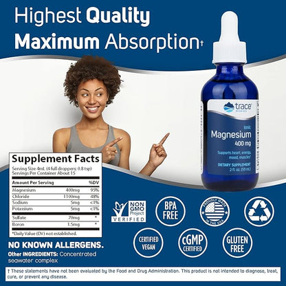 Trace Minerals | Liquid Ionic Magnesium 400 mg | 2 fl oz - Pack of 1 (32 Servings)