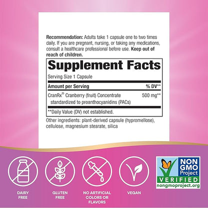 Nature's Way CranRx® BioActive Cranberry, Supports Urinary Tract Health*, Antioxidant Support*, 500 mg potency, Vegan, Non-GMO Project Verified, 30 Capsules