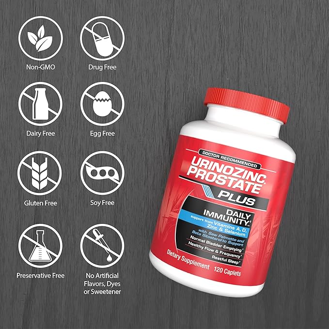 Urinozinc Prostate Plus Daily Immunity, 2 Month Supply, with Saw Palmetto & Beta Sitosterol, Supports Prostate Health and Immune Health, 120 Count