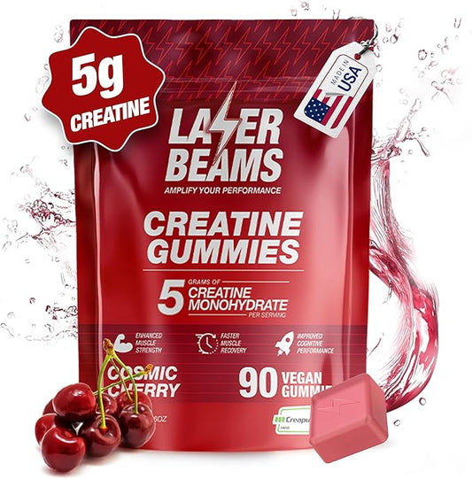 Creatine Monohydrate Gummies - 5g Creapure Creatine per Serving - Vegan, Cosmic Cherry Flavor - Boost Muscle Strength, Endurance, Recovery & Mental Focus - 90 Gummies, Gluten-Free