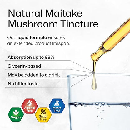 BIO KRAUTER Maitake Mushroom Extract - Maitake Liquid Supplement for Immune Support - 680 mg per Serving - Vegan, Alcohol & Sugar Free Drops 4 Fl.Oz.