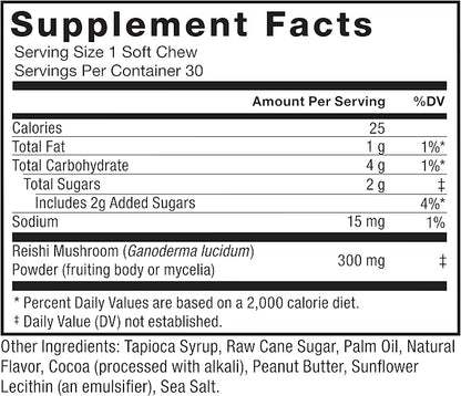FORCE FACTOR Modern Mushrooms Soft Chews, Reishi Mushroom Supplement to Support Sleep, Stress Relief, & Longevity, Antioxidants Supplement, Delicious Chocolate Peanut Butter Cup Flavor, 30 Soft Chews