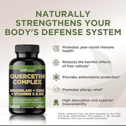 Gade Nutrition Organic Quercetin with Bromelain Vitamin C and Zinc | Immune Support Supplement Quercetin 500mg Capsules | Bioflavonoids Made in USA Third Party Tested