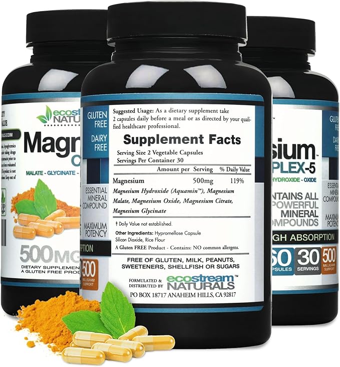 Magnesium Complex 500mg - All 5 Magnesium Mineral Compounds - High Absorption - Gluten Free