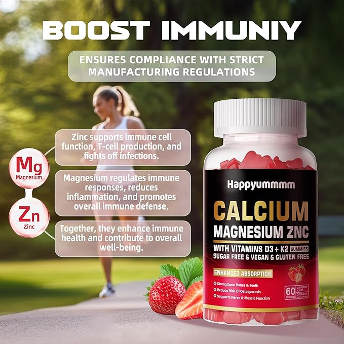 Calcium Magnesium Zinc Gummies with Vitamin D3 & K2 Strawberry-120.